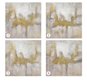 Tableau peint à la main Golden Wings Doré - Gris - Bois massif - Textile - 80 x 80 x 4 cm