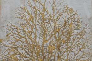 Tableau peint à la main Life Tree Gris - Bois massif - Textile - 60 x 120 x 4 cm