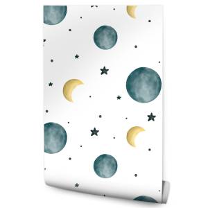 Papier Peint Pour Enfants LUNES Étoiles Bleu - Blanc - Jaune - Papier - Textile - 53 x 1000 x 1000 cm