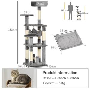 Katzenbaum D30-201 Grau - Holzwerkstoff - 40 x 132 x 40 cm