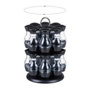 Carrousel à épices avec 16 pots Noir - Argenté - Matière plastique - 19 x 29 x 19 cm