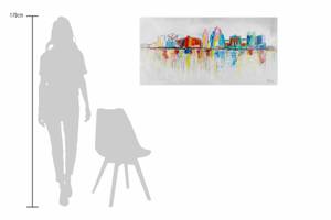 Bild gemalt Brussels Skyline Silhouette Grau - Massivholz - Textil - 120 x 60 x 4 cm