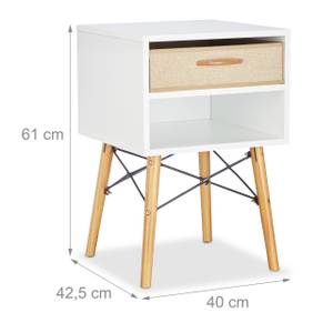 Nachttisch weiß mit faltbarer Schublade Schwarz - Braun - Weiß - Holzwerkstoff - Textil - 40 x 61 x 43 cm