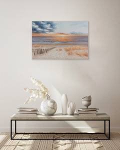 Tableau peint Sunset by the Sea Beige - Bois massif - Textile - 90 x 60 x 4 cm