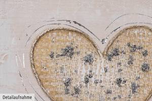 Tableau peint à la main Endless Love Beige - Bois massif - Textile - 30 x 30 x 4 cm