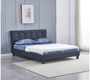 Bett aus schwarzem Kunstleder 140x190cm Schwarz - Naturfaser - 140 x 90 x 190 cm