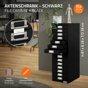 Aktenschrank mit 15 Schubladen Schwarz