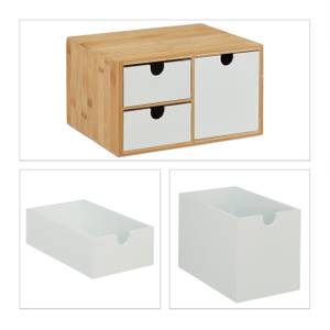 Schubladenbox Bambus & MDF 3 Fächer Braun - Weiß - Bambus - Holzwerkstoff - 25 x 15 x 20 cm