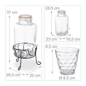 Getränkespender Set mit Gläsern Schwarz - Silber - Glas - Metall - Kunststoff - 20 x 37 x 27 cm