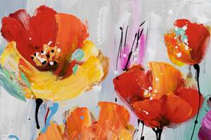 Tableau Coloured Flower Salute Bois massif - Textile - 80 x 80 x 4 cm