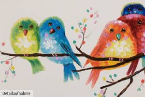 Tableau peint Gazouillis coloré Bois massif - Textile - 100 x 70 x 4 cm
