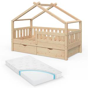 Lit cabane Design, 2 tiroirs et matelas Marron