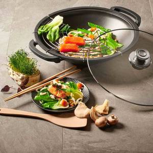 Wok inkl. Ablagegitter Globus i Schwarz - Metall - 36 x 1 x 36 cm