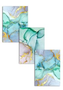 Aquarell Blau Echtgold Poster Set Papier - 70 x 50 x 70 cm