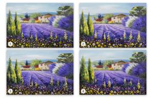 Tableau peint à la main Lavender Time Vert - Mauve - Bois massif - Textile - 90 x 60 x 4 cm