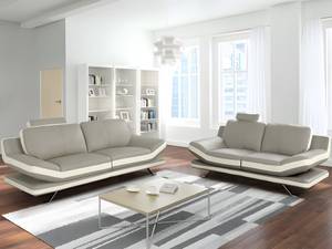 Couchgarnitur LATIKA 2er-Set Beige - Echtleder - 95 x 95 x 222 cm