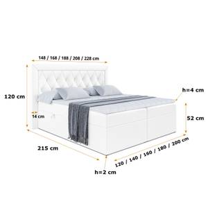 Boxspringbett NOEL Hochglanz Weiß - Breite: 140 cm - H3