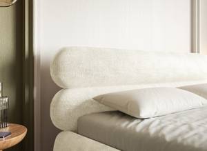 Polsterbett mit Bettkasten ROULE Cremeweiß - Breite: 213 cm - Schwarz