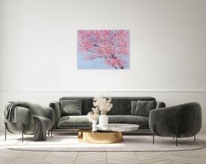 Bild handgemalt Poesie der Kirschblüte Blau - Pink - Massivholz - Textil - 100 x 75 x 4 cm
