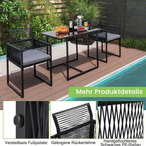 Gartenmöbel-Set Rattan (3er Set) Schwarz - Rattan