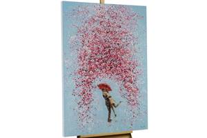 Tableau peint Reign of Feelings Bleu - Rose foncé - Bois massif - Textile - 80 x 120 x 4 cm
