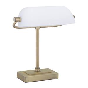 Lampe de banquier avec abat-jour blanc Doré - Blanc - Verre - Métal - 26 x 33 x 20 cm