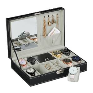 Schwarze Uhrenbox für 8 Uhren Schwarz - Silber - Weiß - Holzwerkstoff - Glas - Kunststoff - 30 x 8 x 21 cm