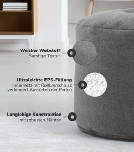 Pouf Hocker Sitzhocker Webstoff Ø 60cm Anthrazit - 60 x 40 x 60 cm
