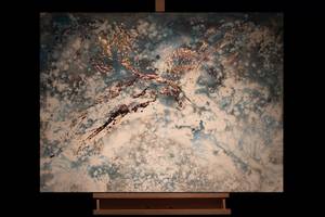 Tableau peint Poseidon's Treasure Bleu - Blanc - Bois massif - Textile - 100 x 75 x 4 cm