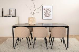 Pelle ensemble table, table noir et 6 Beige - Bois massif - 90 x 75 x 190 cm