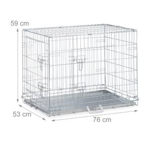 Cage pliable avec fond pour chien Argenté - Blanc - Métal - 76 x 59 x 53 cm