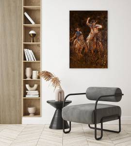 Bild handgemalt Ein Ritt in die Prärie Braun - Gold - Massivholz - Textil - 60 x 90 x 4 cm