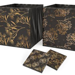 Faltboxen „Floral" 30x30cm Schwarz/Gold Schwarz - Kunststoff - 30 x 30 x 30 cm