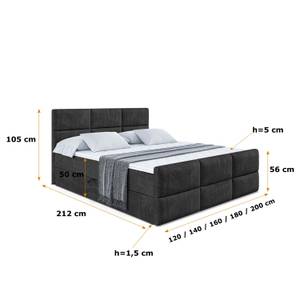 Boxspringbett OHIO-Z Schwarz - Breite: 160 cm - H3