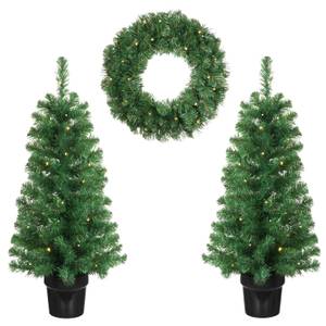 Lot de sapins de Noël et couronne Vert - Matière plastique - 45 x 90 x 45 cm