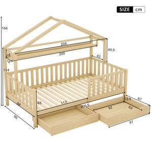 Hausbett JIE AGD50 Braun - Holzwerkstoff - Massivholz - 96 x 166 x 207 cm