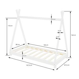 Kinderbett mit Lattenrost 80x160cm Weiß Weiß