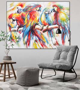 Acrylbild handgemalt Parrots in Love Massivholz - Textil - 100 x 75 x 4 cm