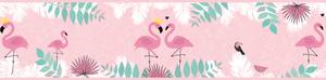 Bordüre Selbstklebend Flamingos Grün - Pink - Weiß - Kunststoff - 53 x 1005 x 1 cm