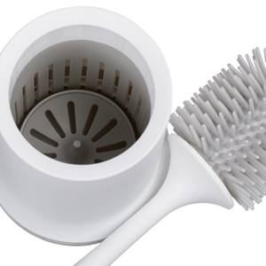 Brosse à WC avec support mural Gris - Blanc - Matière plastique - 11 x 41 x 11 cm