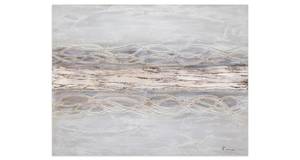 Tableau peint Terre qui tremble Beige - Marron - Bois massif - Textile - 100 x 75 x 4 cm