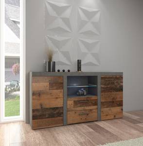 FURNIX Sideboard RIVAY MateraOldwood+LED Dunkelbraun - Graphit - Eiche Dunkel