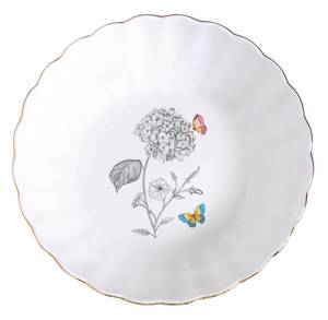 Assiette creuse Fleurs et Papillons. Porcelaine - 20 x 5 x 20 cm