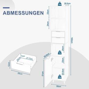 Hochschrank  Mahershala Weiß - Holzwerkstoff - Metall - 30 x 160 x 29 cm