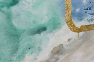 Tableau peint Magic of the Ocean Gris - Turquoise - Bois massif - Textile - 102 x 77 x 5 cm