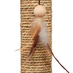 Griffoir pour chat avec jouet intégré Beige - Marron - Rouge - Bois manufacturé - Plumes - Fibres naturelles - Rotin - 30 x 45 x 30 cm