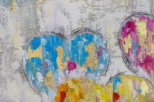 Tableau peint à la main Un voeu du coeur Gris - Bois massif - Textile - 60 x 60 x 4 cm