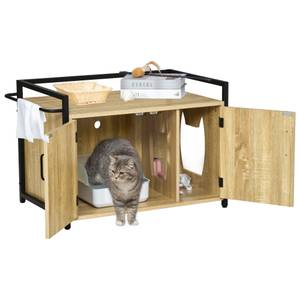 Katzentoilett mit Griff D31-053GY Braun - Holzwerkstoff - 51 x 54 x 83 cm