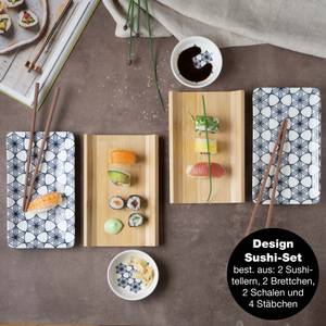 Sushi 8tlg Geschirr-Set 2 Personen Weiß - Ton - Holzwerkstoff - 28 x 8 x 33 cm