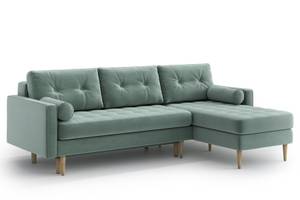 Esme II Schlafsofa mit Chaiselongue Grün - Holzwerkstoff - Massivholz - Textil - Holzart/Dekor - Holz teilmassiv - 232 x 86 x 160 cm